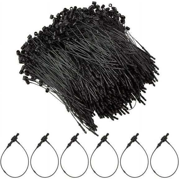 2000Pcs 3 Inch Plastic Black Tag Loops Hang Tag String Security Price Tags Fastener Ring Adjustable Snap Lock Pin Safety Loop Ties for Retail Store Clothing Price Tag DIY Accessories Supply