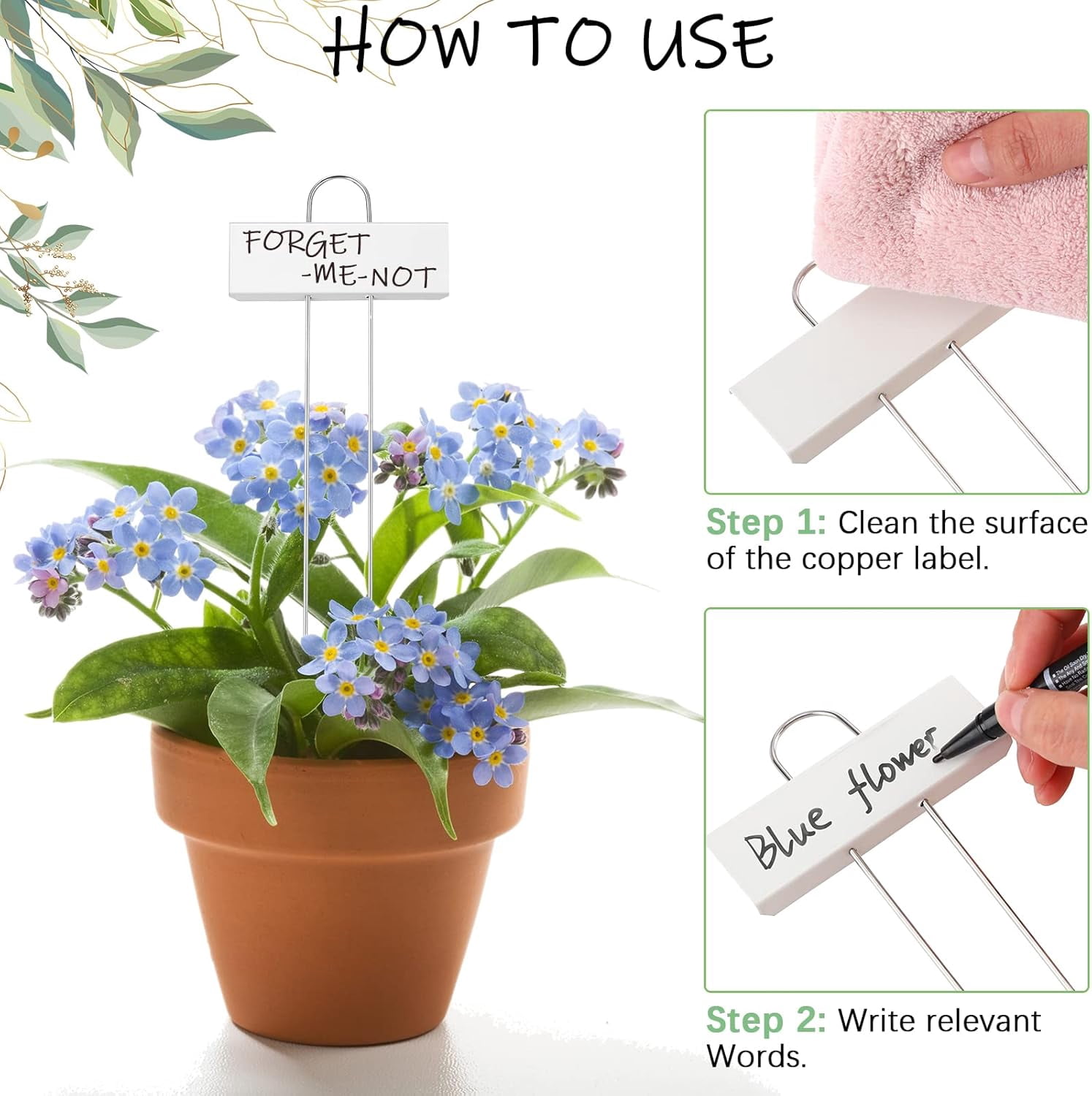 62 Pcs Metal Plant Labels Markers Outdoor Weatherproof 10.6 Inch Stainless Steel Nursery Tags Reusable Bulk with Pens for Flower Fruit Vegetable Seedling (White Label with Black Ink)