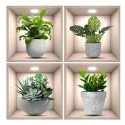4Pcs DIY Wall Art Mural 11.8X11.8 Background Decoration Home Art Room Removable Green Plants Wall Sticker 3D Plant Wall Stickers Peel and Stick