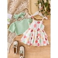 thumbnail image 6 of Caoirhny Little Girl Summer Outfit, Ribbed Short Sleeve Cardigan Flower Layered Ruffle Cami Dress Tie Headband 3 Piece Set, 6 of 9