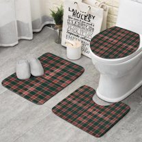 Green and Red Christmas Plaid Pattern Bathroom Rugs Sets 3 Piece,Toilet Cover Set,Absorbent Non Slip Bathroom Mats Sets with U-Shaped Contour Rug Toilet Rug Set