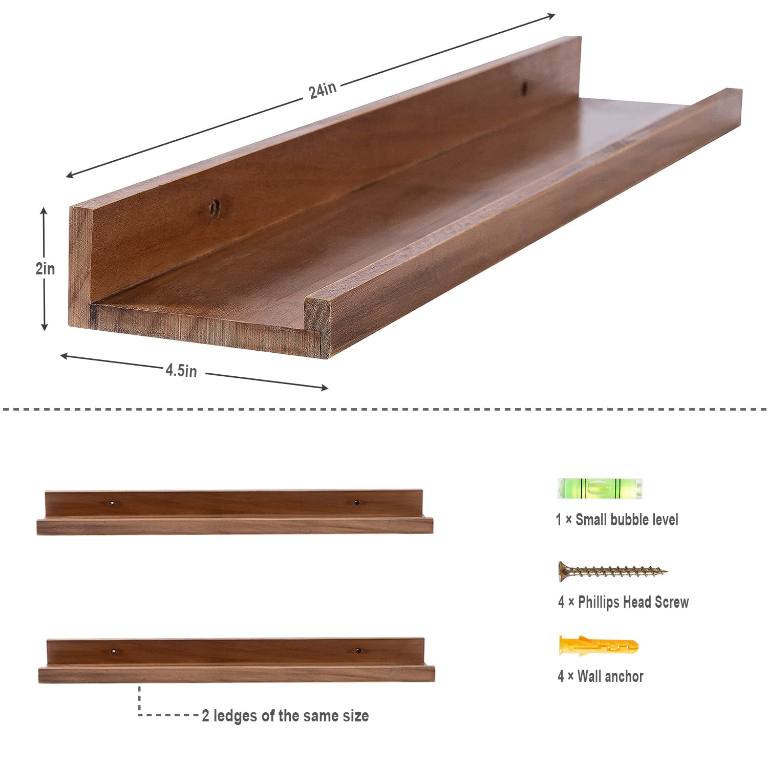 Floating Book Shelves Light Fair Pale Walnut Rustic Picture Photo Ledge Wall Mounted Wooden Display Shelf For Bathroom Bedroom Kitchen 24 Inch A Set Of 2