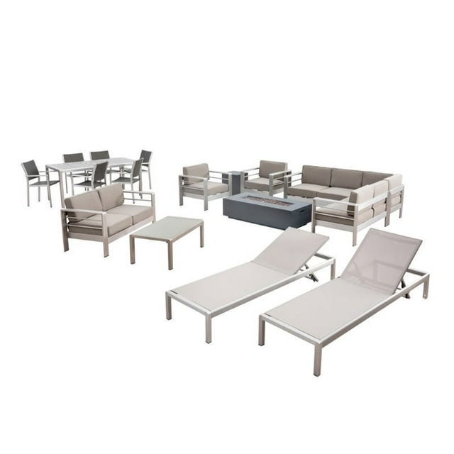 Noble House Cape Coral 18 Piece Outdoor Estate Collection with Firepit