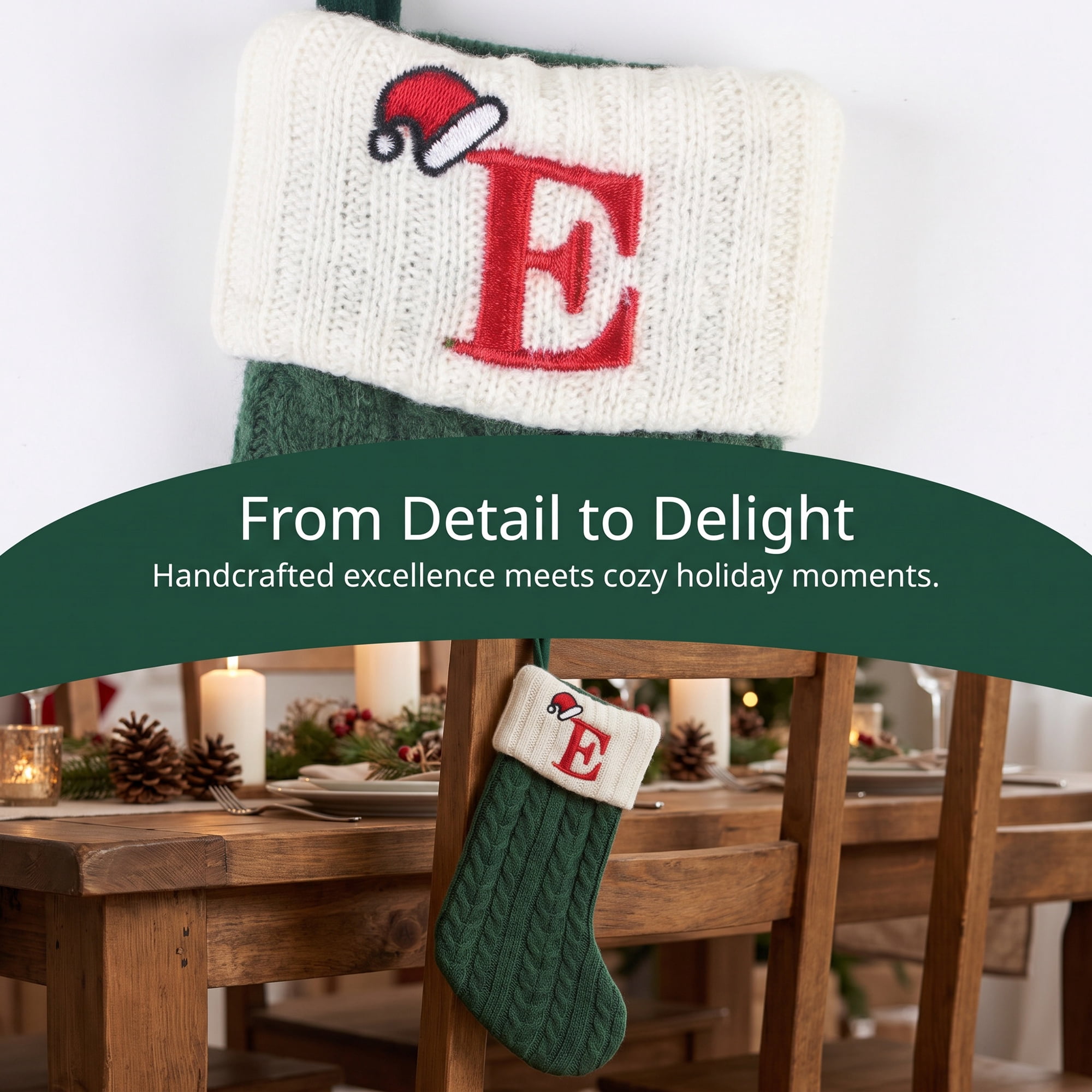 Unique Bargains Christmas Luxury Grand Hearth Accent Stocking Green Letter E 8"