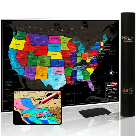 Novelty Place Scratch off Map of The US with States and Flags - Travel Tracker Map Poster - Complete Scratcher Kit Included - Large Size 24