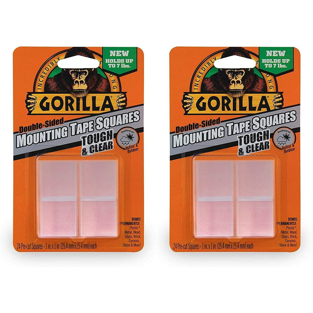 Gorilla Tough & Clear Double Sided Mounting Tape Squares, 24 1" PreCut