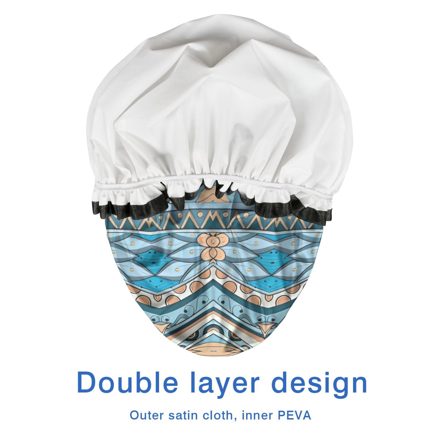 Shower Caps,Blue and Orange Floral Boho Pattern Waterproof Shower Cap for Women 4 Pieces,Double Reusable Hair Cover for Shower PEVA Elastic Stretch Hem