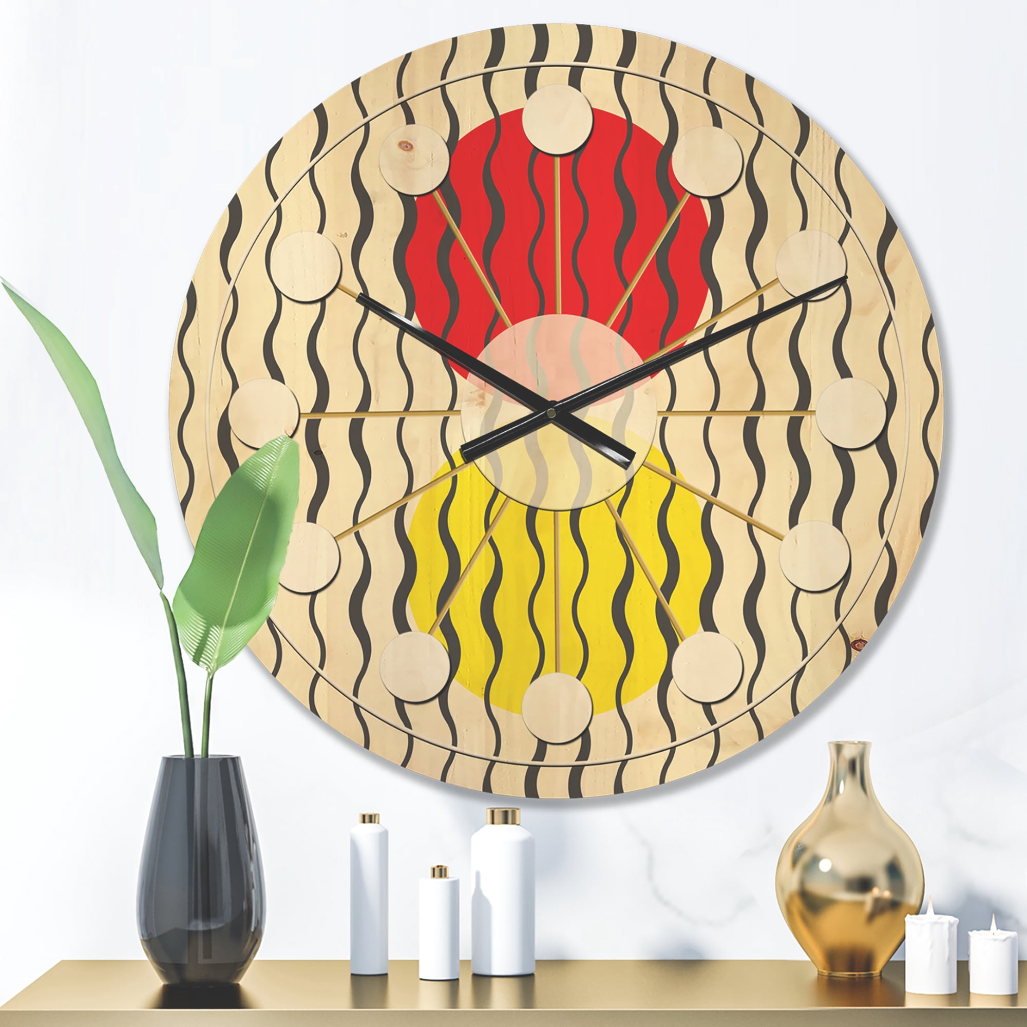 Designart 'Wave Retro Pattern' Mid-Century Modern Wood Wall Clock
