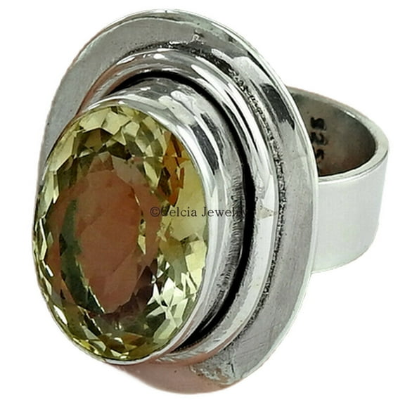 Natural Citrine Gemstone Band Ring, Solid 925 Sterling Silver Jewelry, Yellow Stone Faceted Cut Oval Ring, Statement Ring, Wedding Ring, Promise Ring, Mom Gifts, November Birthstone (citrine, 7)