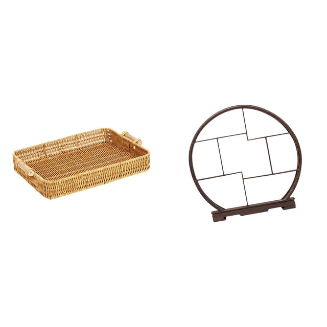 Cestas De Frutas Tejidas, Cuenco Para Servir Bocadillos, Expositor De Madera, Organizador De Almacenamiento Para Decoración Del Hogar, Estante De Exhibición De Artesanías Para Escritorio,