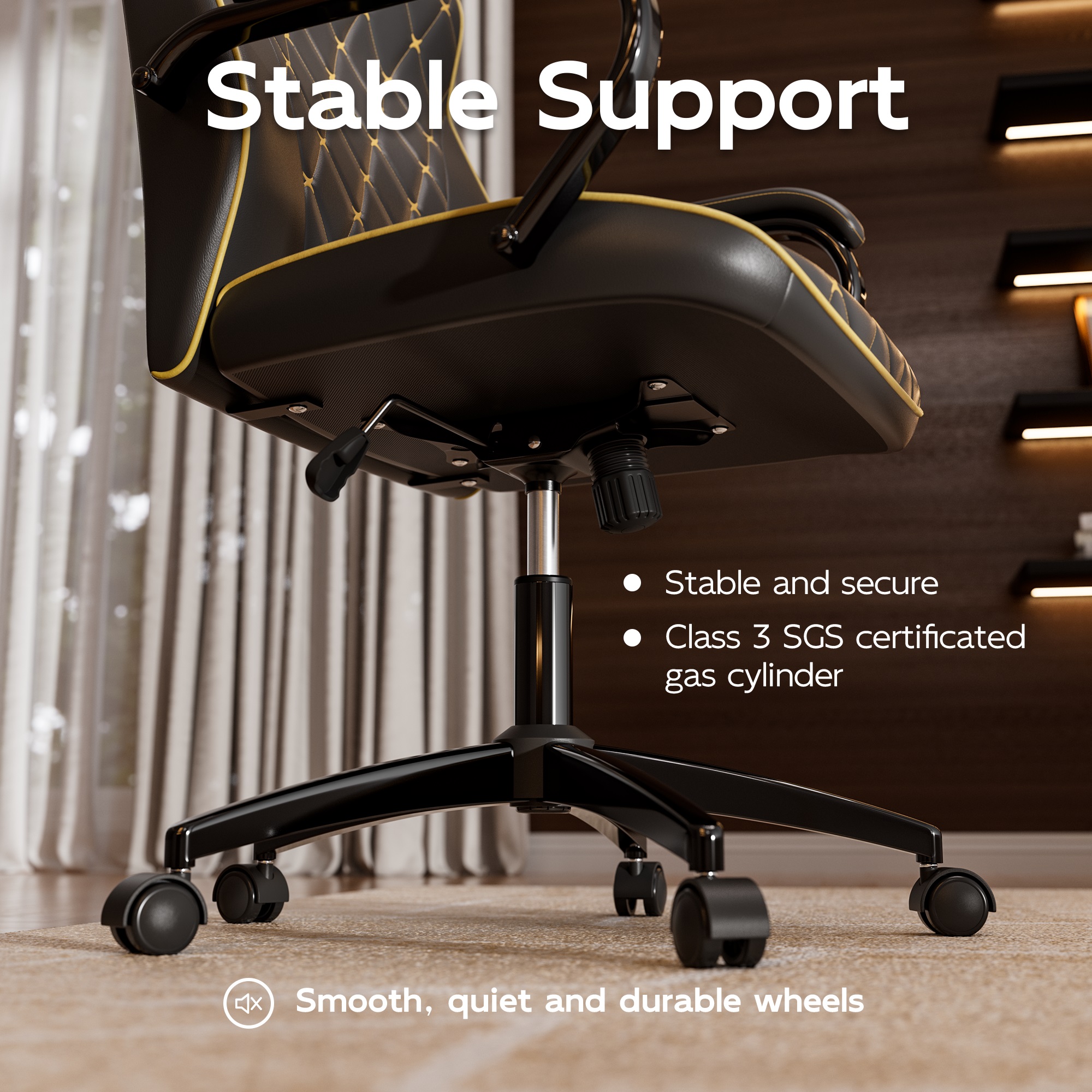 Ninecer Black Office Chair with Soft Leather Embroidery, Mid Back Vintage Swivel Executive Desk Chair with Wheels and Padded Arms, Adjustable Height