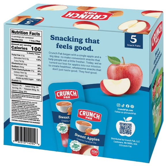 Crunch Pak Snack with Fresh Sweet Sliced Apples and Caramel, 2.75 oz, 5 Pack