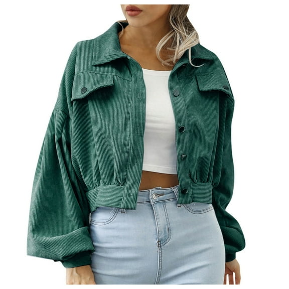 Jackets for Women Fall Jacket Womens Casual Lapel Corduroy Jacket With Sleeves Single Short Jacket
