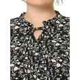 thumbnail image 5 of Agnes Orinda Women's Plus Size Floral Tops Pleated Tie Neck Short Sleeve Casual Summer Blouse 3X Black, 5 of 8