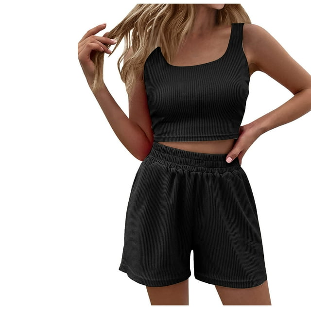 Birdeem Womens Spring and Summer Solid Tank Top Shorts Two Piece Casual Home Set