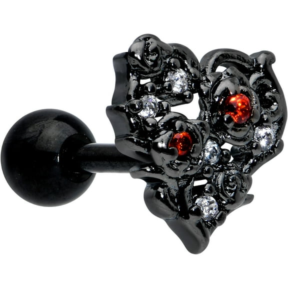 Body Candy 16G Womens 6mm Stainless Steel Black Floral Heart Cartilage Earring Helix Tragus Jewelry 1/4
