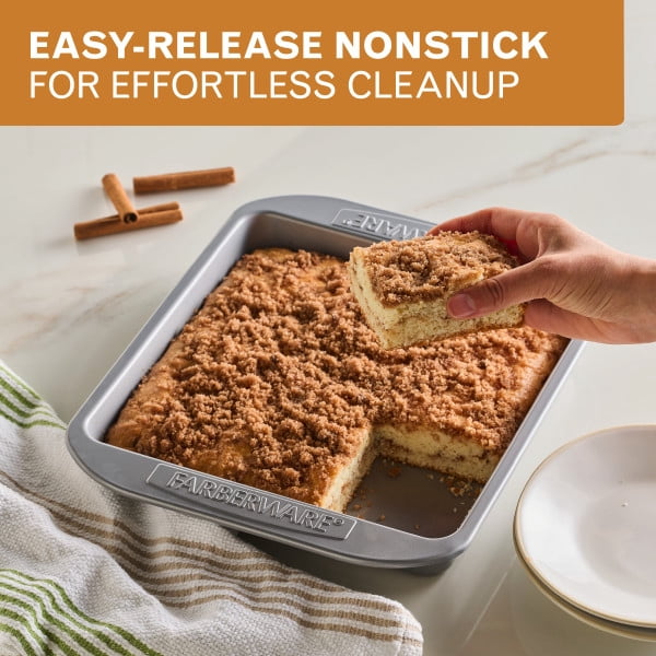 Farberware Bakeware 9 in Square Nonstick Cake Pan with Lid, Gray