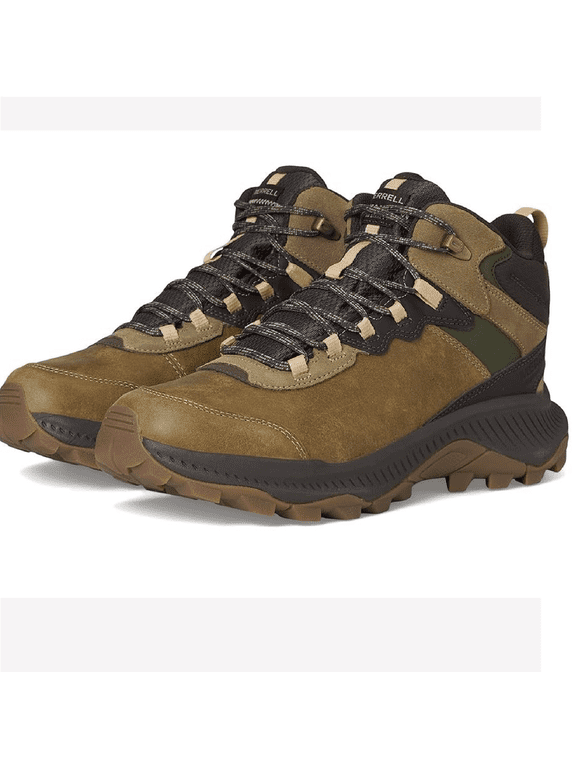 Pre-Owned Merrell j038077 Speed Strike 2 Mid Leather Hiking Boots for Men - Drab - 12M