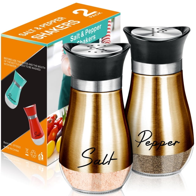 Set de saleros y pimenteros Arrozon Glass, 120 ml, tapa de acero inoxidable, cobre