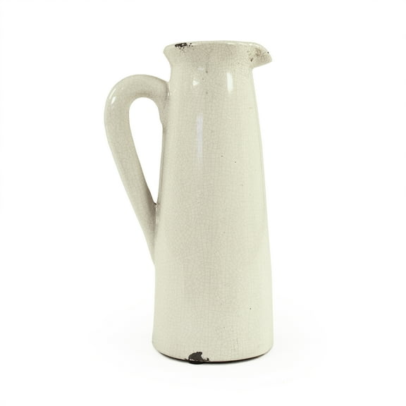 Distressed Crackle White Narrow Pitcher - Large