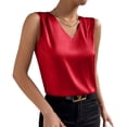 thumbnail image 5 of Women's Silk Satin Tank Tops V Neck Pleated Dressy Casual Sleeveless Blouses Summer Business Work Shirts Solid Color Tanks, 5 of 8