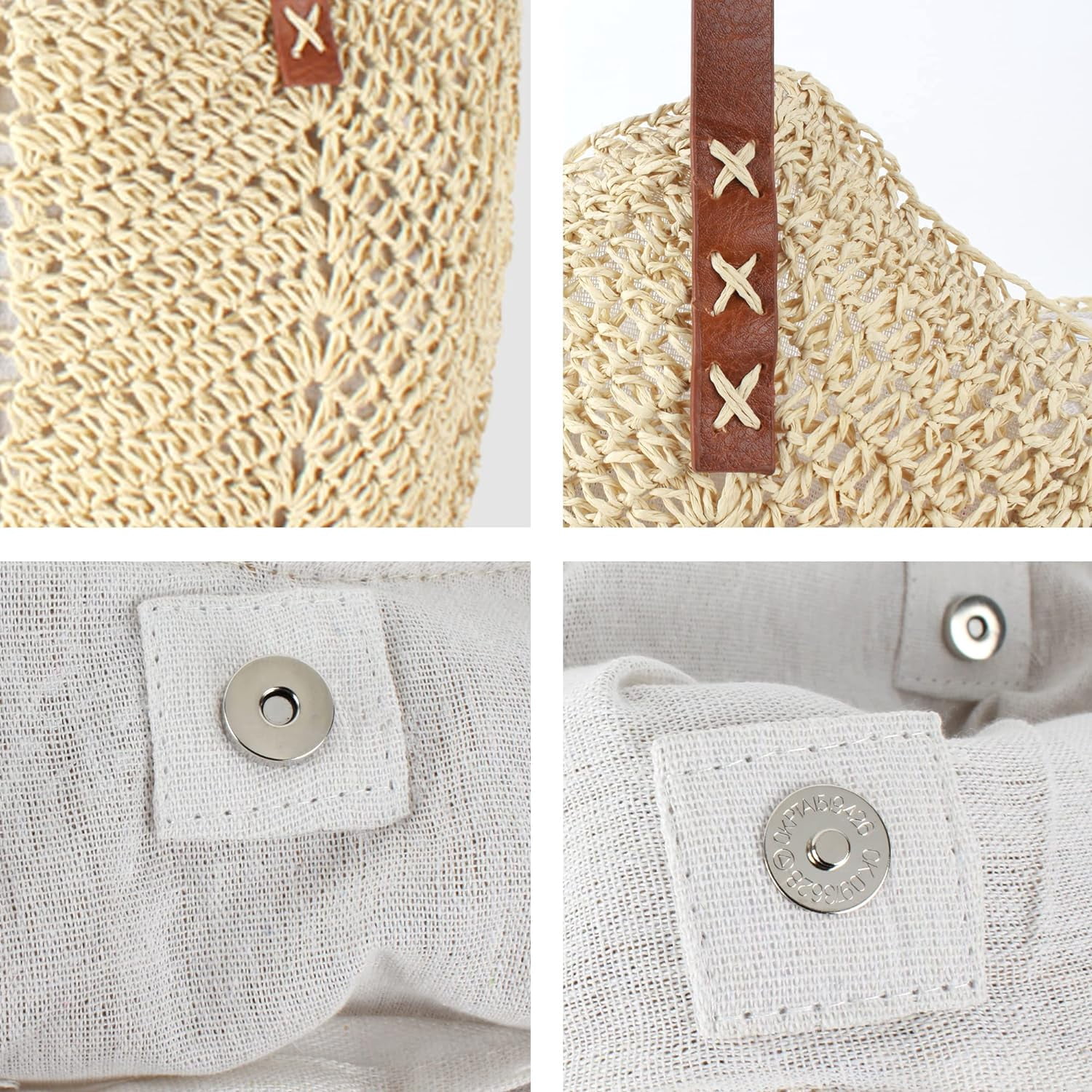 LinYooLi Women Straw Crochet Tote Bohemian Summer Beach Bag Large Handmade Shoulder Bag