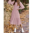 thumbnail image 6 of Womens Long Sleeve Dress Crew Neck High Waist Smocked Flowy Casual Midi Dresses for Women 2023, 6 of 6