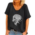 thumbnail image 1 of Mujeres verano moda manga corta cuello redondo perforación caliente cráneo blusa casual camiseta Tops Fridja  bn3545, 1 of 6