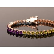 PINKCITYSHOPSTORE Heart Cut Multi Gemstone Tennis Bracelet Anniversary Gifts For Love,Wedding,silver gold,women gift