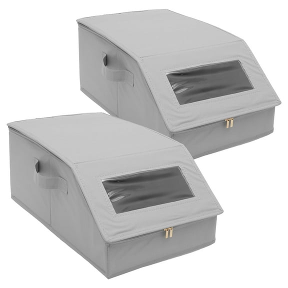 Wrvxzio 2 Pcs Hat Storage Box Gray Baseball Caps Dust Proof Stackable Fabric Organizer for Baseball Hats & Caps