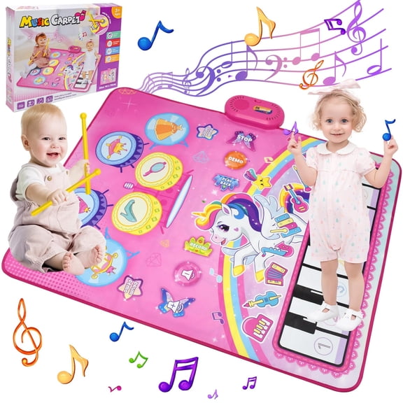 Yiomxhi Piano Drum Babies Play Mat, Unicorn Piano Keyboard & Drum Toys for 1 Year Old Girl Gifts, Infant Musical Toy 12-18 Months, Babies Birthday Christmas Gifts for 1 2 3 Year Old