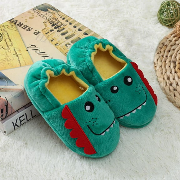 Bnwani Childs Casual Shoes Girl Kids Plush Shoes Slippers Toddler Boys Soft-Soled Warm Winter Cute Slippers Green Size 3.5-5.5 T