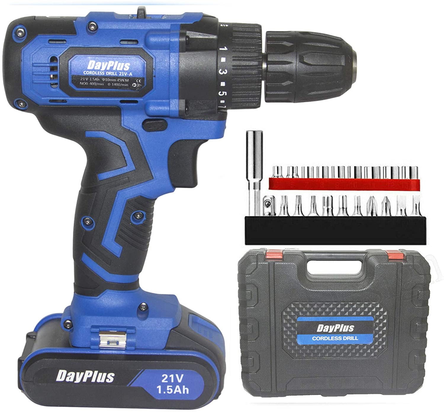Cordless Drill Set Driver Screwdriver Lithium Ion Two Battery Fast Charge 21Volt 