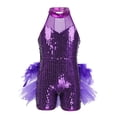 thumbnail image 4 of vastwit Robe de Danse Latine Jazz à Sequins pour Filles, Justaucorps, Costume de Performance, Violet 8, 4 of 7