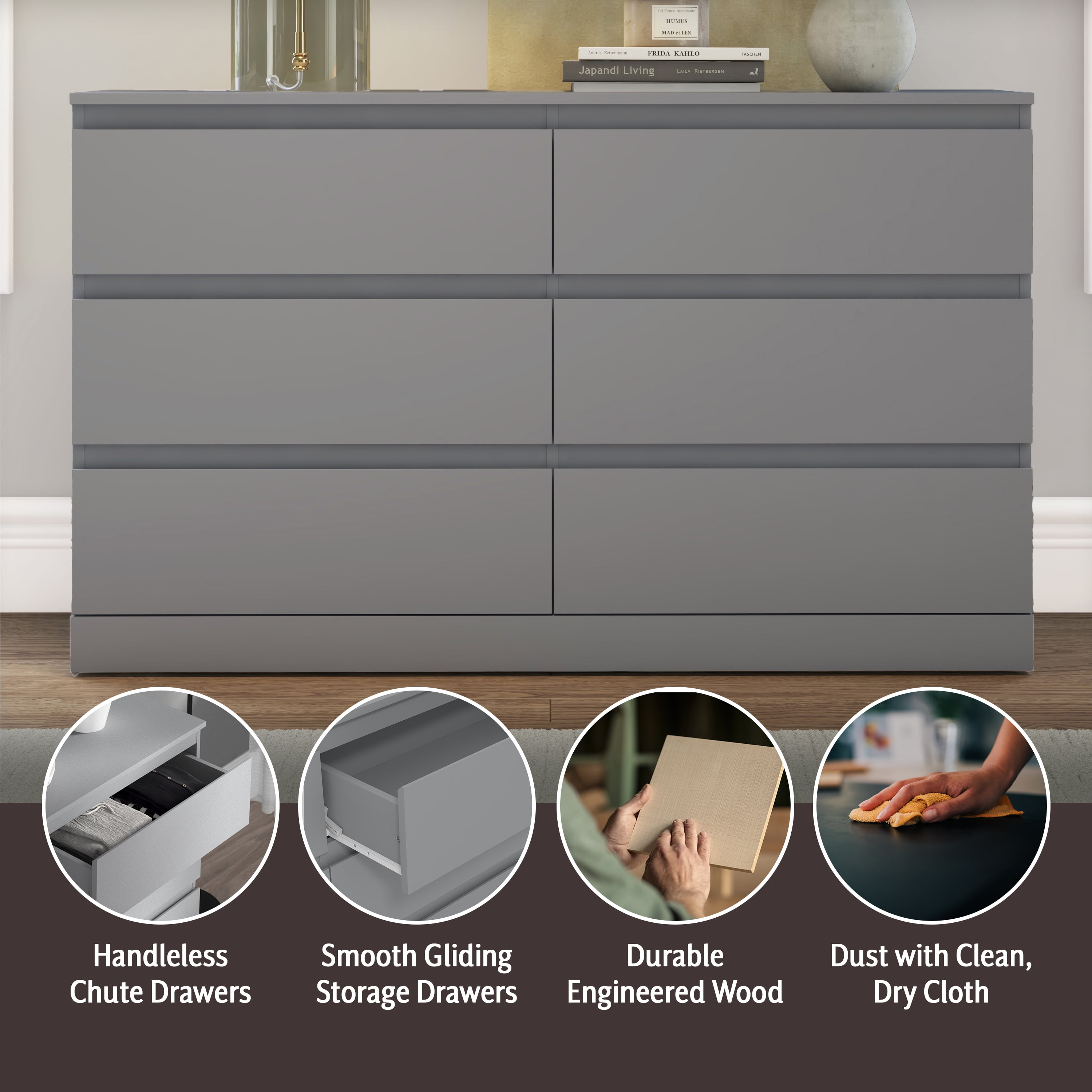 Brindle 6 Drawer Dresser, Cool Gray, by Hillsdale Living Essentials