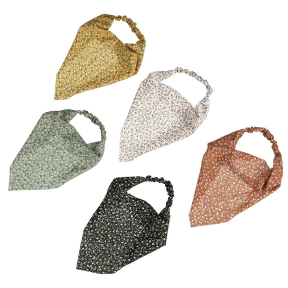 Unique Bargains 5 Pcs Floral Scarf Headbands Chiffon Head Scarf Hair Scarves for Women Girls Yellow Green Etc