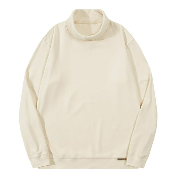 YLSDY Men's Long Sleeve Turtleneck Sweater Solid Color Basic Tops Pullover Shirts Beige M