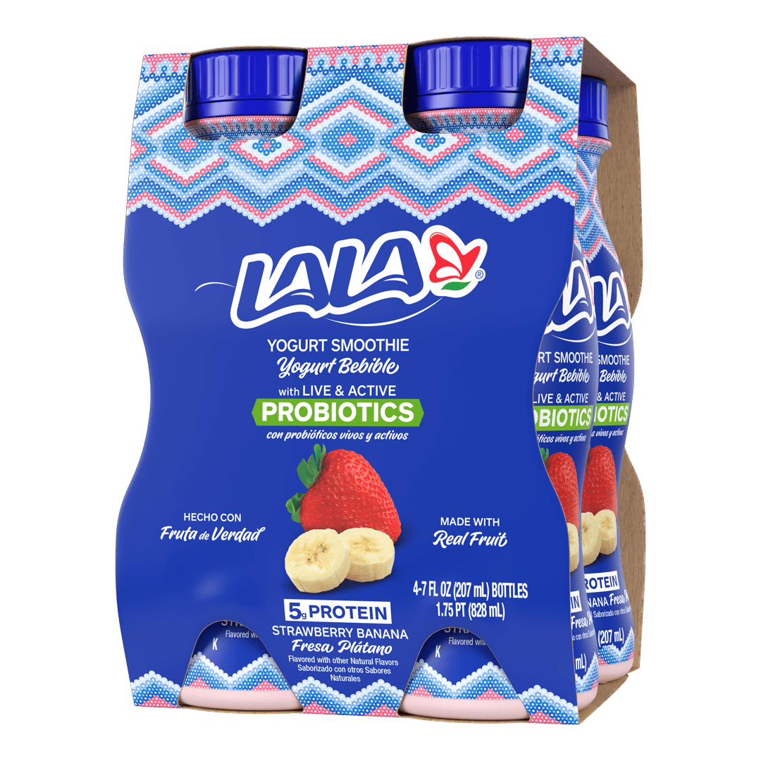 LALA Probiotic Yogurt Smoothie Drink 7oz Bottle, Strawberry Banana (4