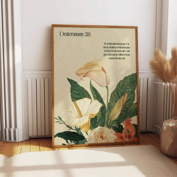 Kna Prints - 1 Pc Poster Deuteronomy 31:6 Bible Verse Wall Artfloral Christian Encouragement Art Printscripture Courage & Faith Decoror Print, UNFRAMED-12x18