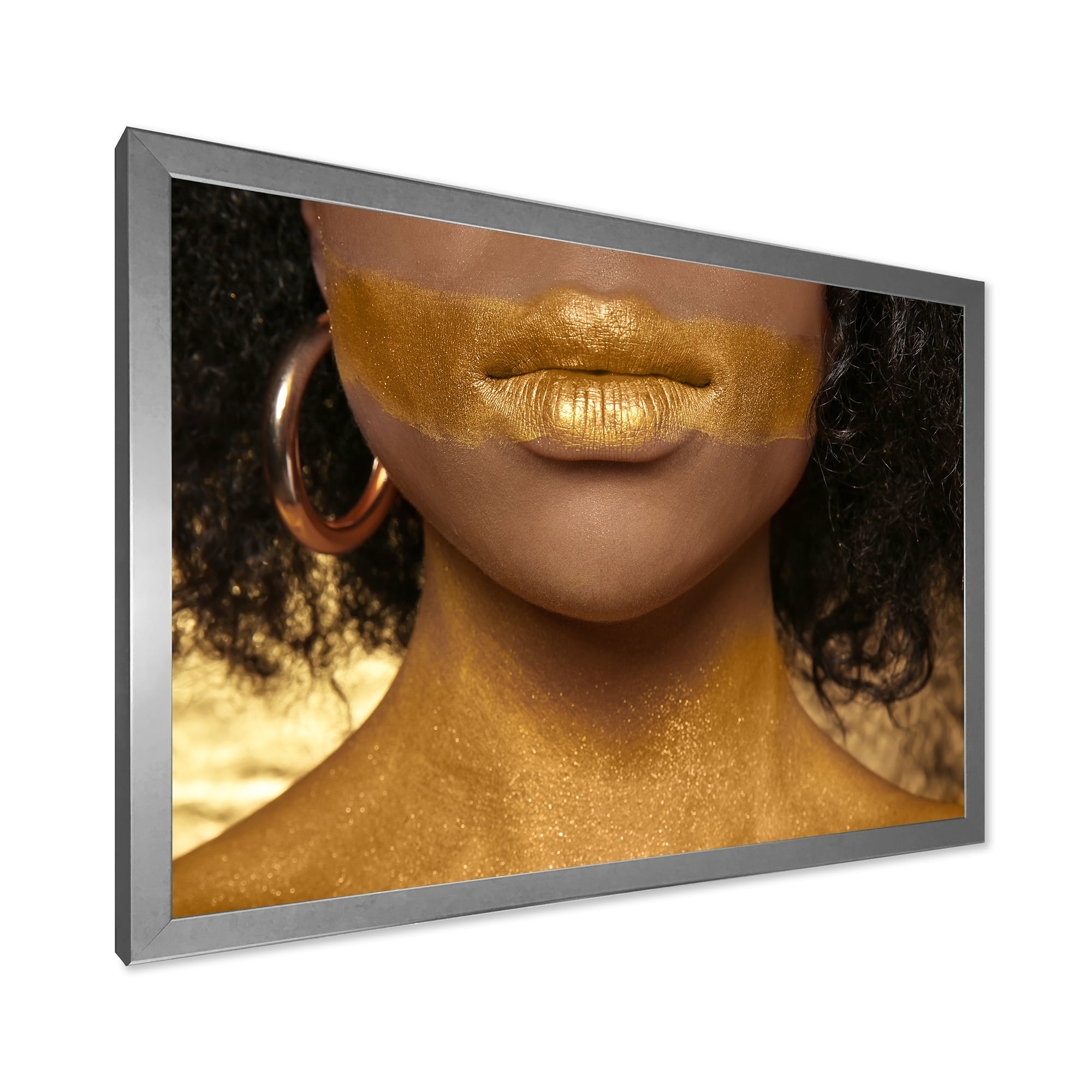 Designart 'Afro American Girl With Golden Paint on Body' Modern Framed Art Print