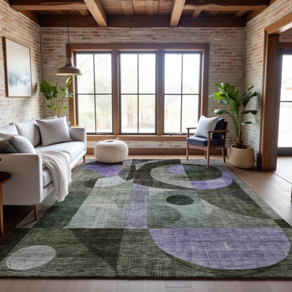 Addison Rugs Mayfield Premium Machine Washable Transitional Geometric Olive Rectangle Rug, 5' x 7'6"