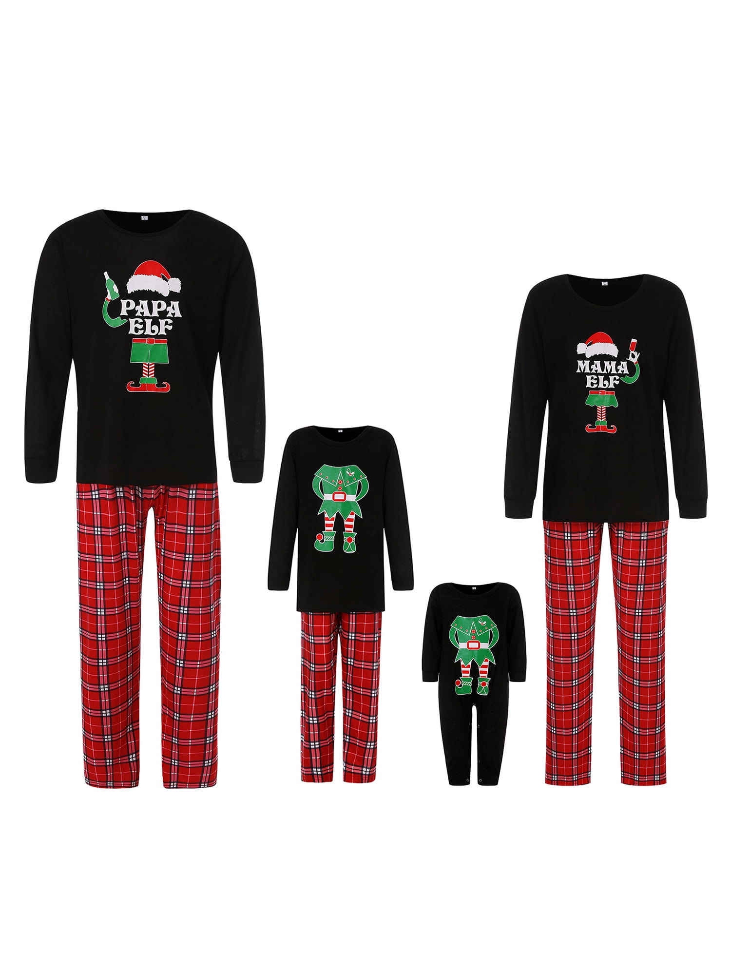 Matching Family Pajamas Sets Christmas Elf Printed Long-Sleeve Tops ...