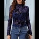 thumbnail image 4 of Blusa de Larga con Encaje y para Mujer, con Estampado Floral, Transparente, Cuello Alto, Ideal para Fiestas y Clubes Nocturnos Azul Marino M, 4 of 9