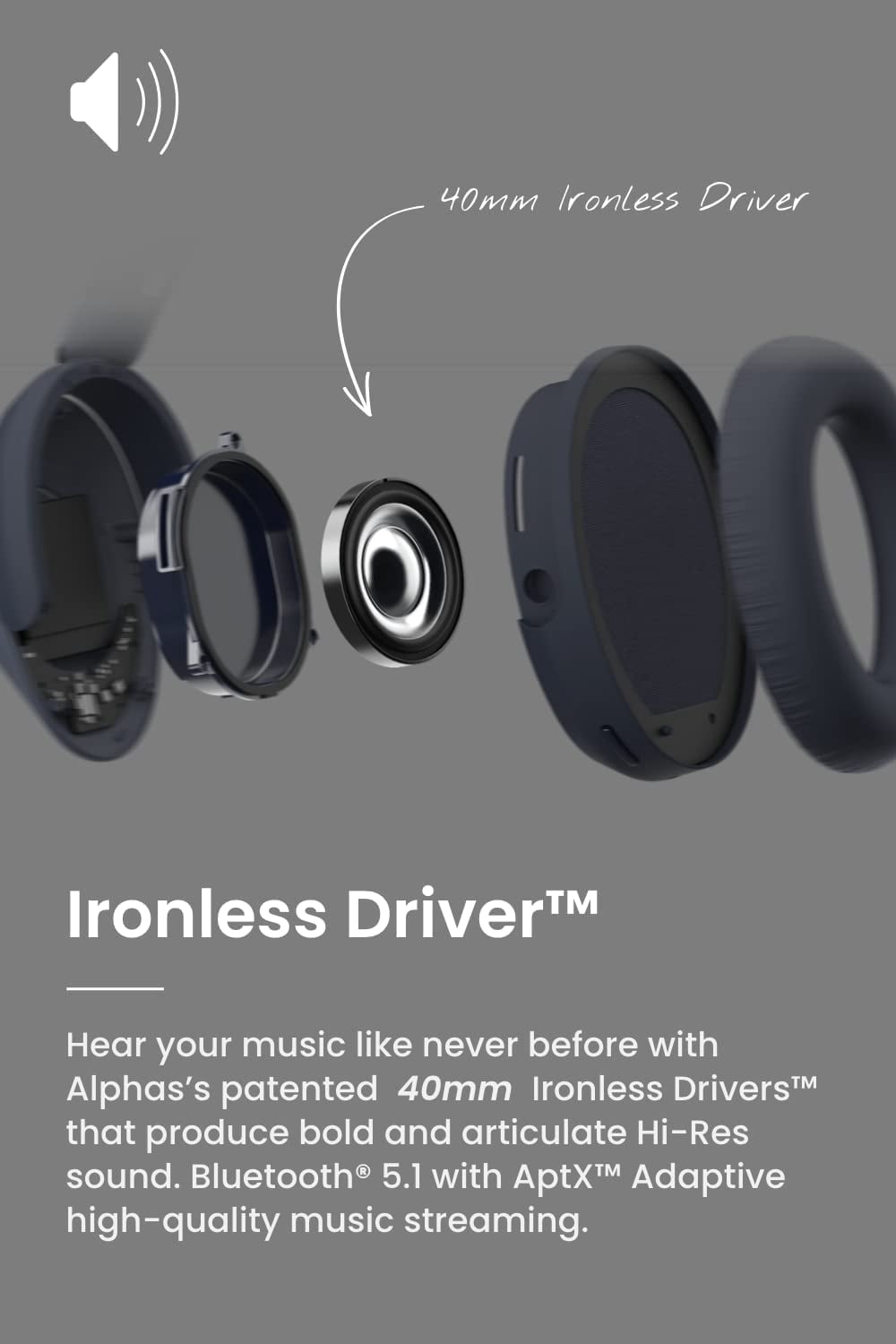 Cleer Audio ALPHA Over-Ear Adaptive ANC Noise-Canceling Bluetooth Headphones with Microphones - Midnight Blue