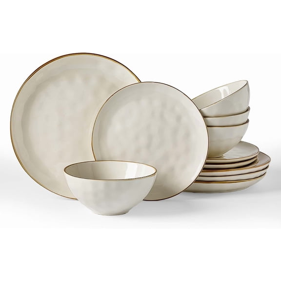 12-Piece Dinnerware Set for 4 10.25 Inch Dinner Plates 8 Inch Salad Plates 6 Inch Cereal Bowls Vanilla White Microwave and Dishwasher Safe