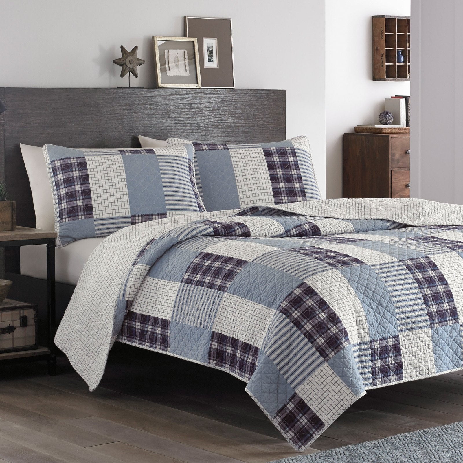 Camano Island Quilt And Sham Set (Twin) Plum - Eddie Bauer: Cotton Patchwork, Pre Washed, Lightweight