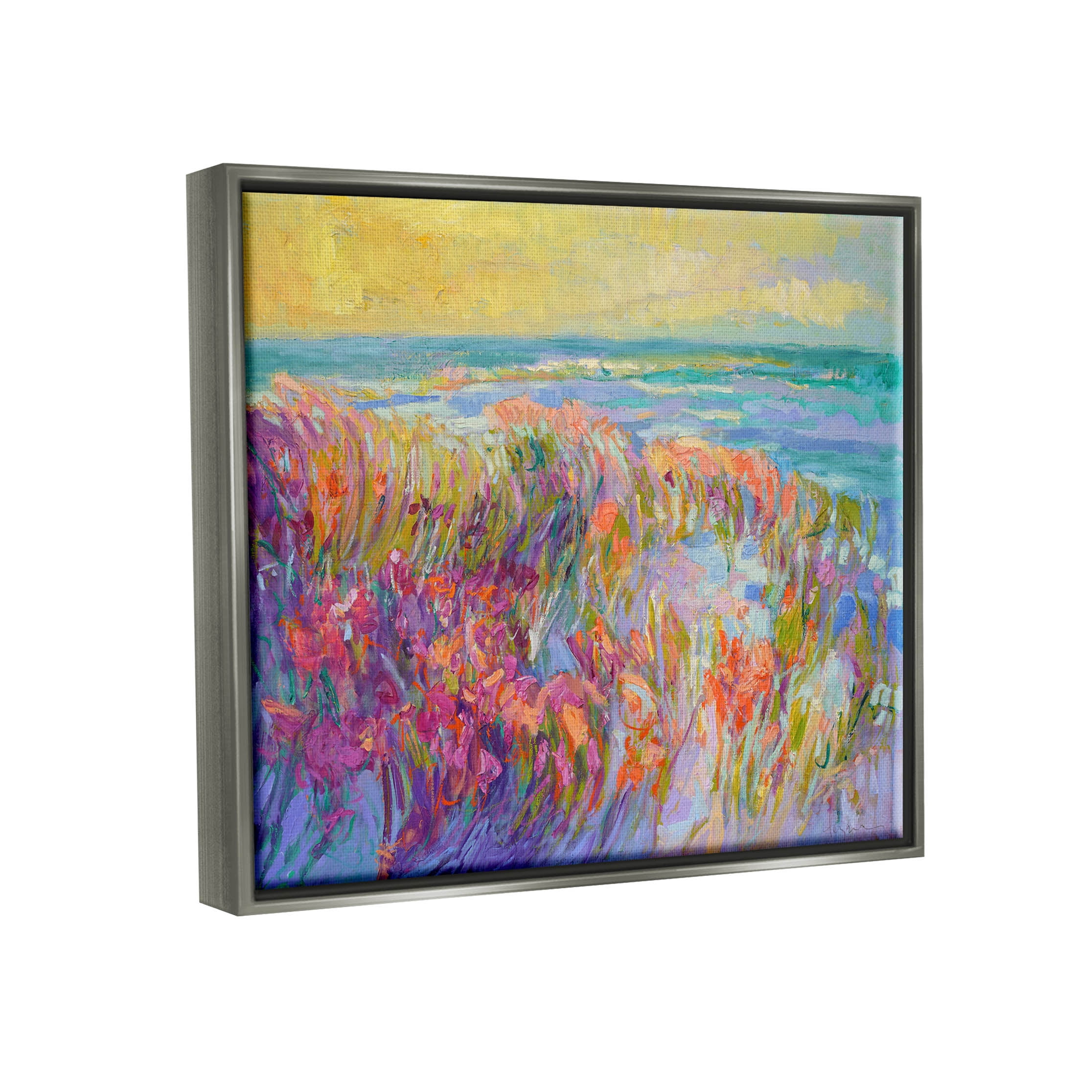 Stupell Industries Modern Seaside Flower Meadow Painting Luster Gray Floating Framed Canvas Print Wall Art, Design by Dorothy Fagan