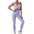 thumbnail image 2 of Homenesgenics 2 Piece Outfit for Women Plus Size Ladies Seamless Hollow Yoga Sleeveless Yoga Suit Sports Fitness Running Yoga Set Purple S, 2 of 6