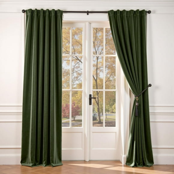 Cortina Lazzzy de terciopelo verde con aislamiento térmico, 213 x 132 cm
