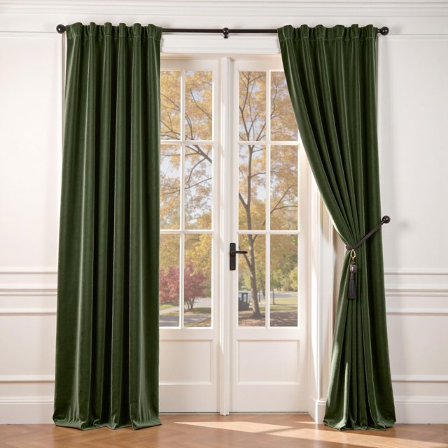 Cortina Lazzzy de terciopelo verde con aislamiento térmico, 213 x 132 cm